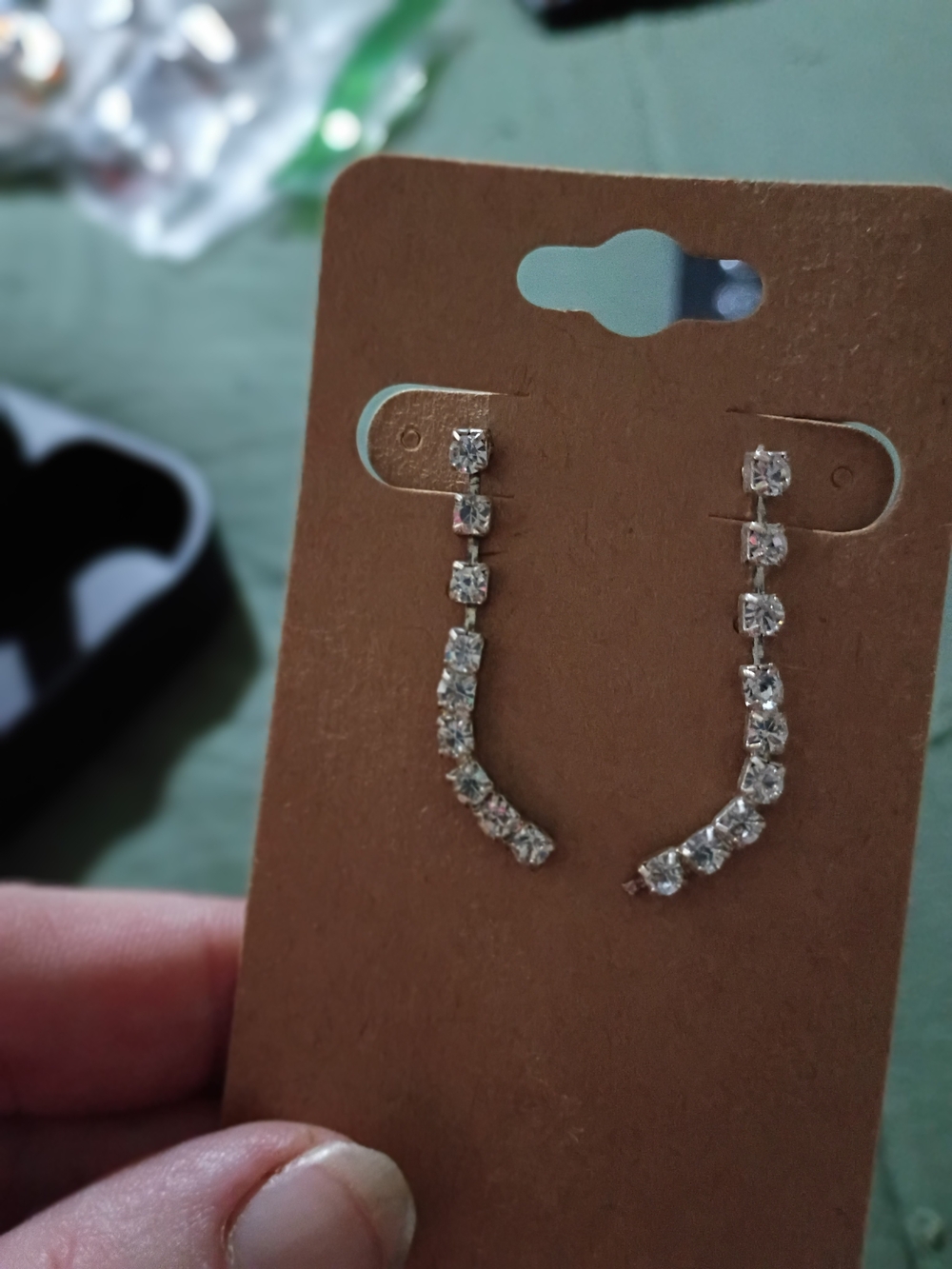 Silver Crystal Linear Drop Earrings - Elegant Sparkle